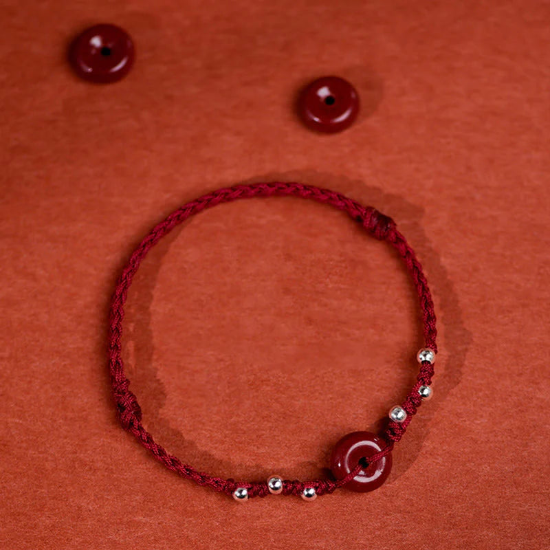 Buddha Stones Cinnabar Peace Buckle Handmade String Adjustable Blessing Bracelet Anklet