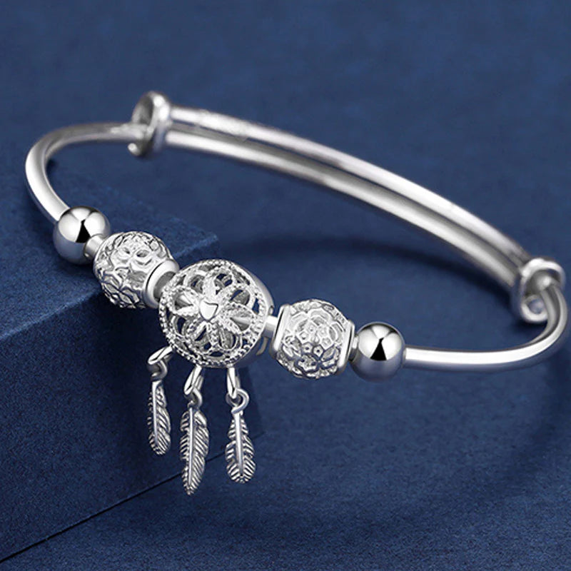 Buddha Stones Tibetan White Copper Blessing Dream Catcher Charm Bracelet
