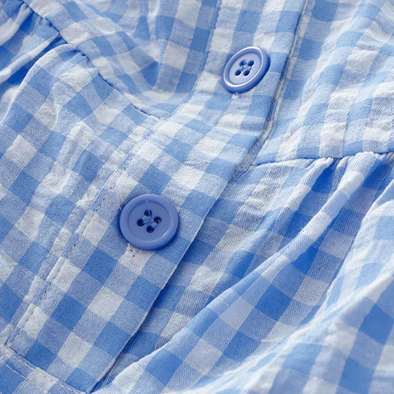 Buddha Stones Crew Neck Sleeveless Plaid Summer Cotton Knee Length Dress
