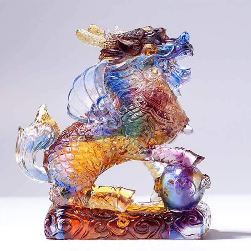 Buddha Stones Feng Shui Kirin Handmade Liuli Crystal Art Piece Fortune Home Office Decoration
