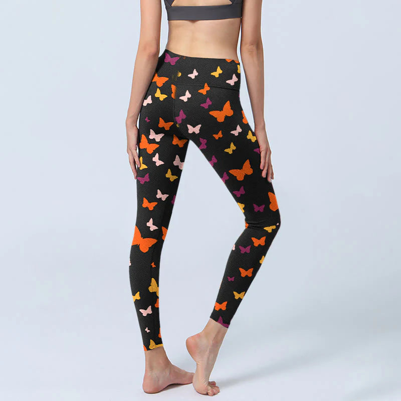 Buddha Stones Colorful Butterfly Print Gym Leggings Women's Yoga Pants
