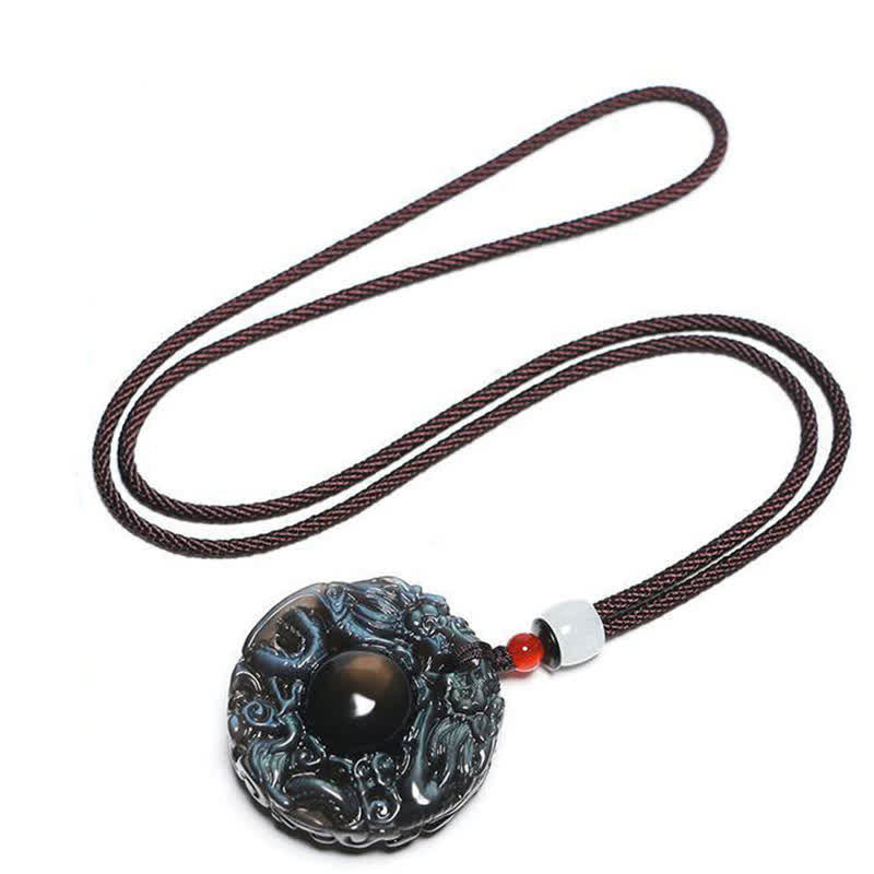 Buddha Stones Natural Gold Sheen Obsidian Rainbow Obsidian Dragon Strength Necklace Pendant (Extra 35% Off | USE CODE: FS35)