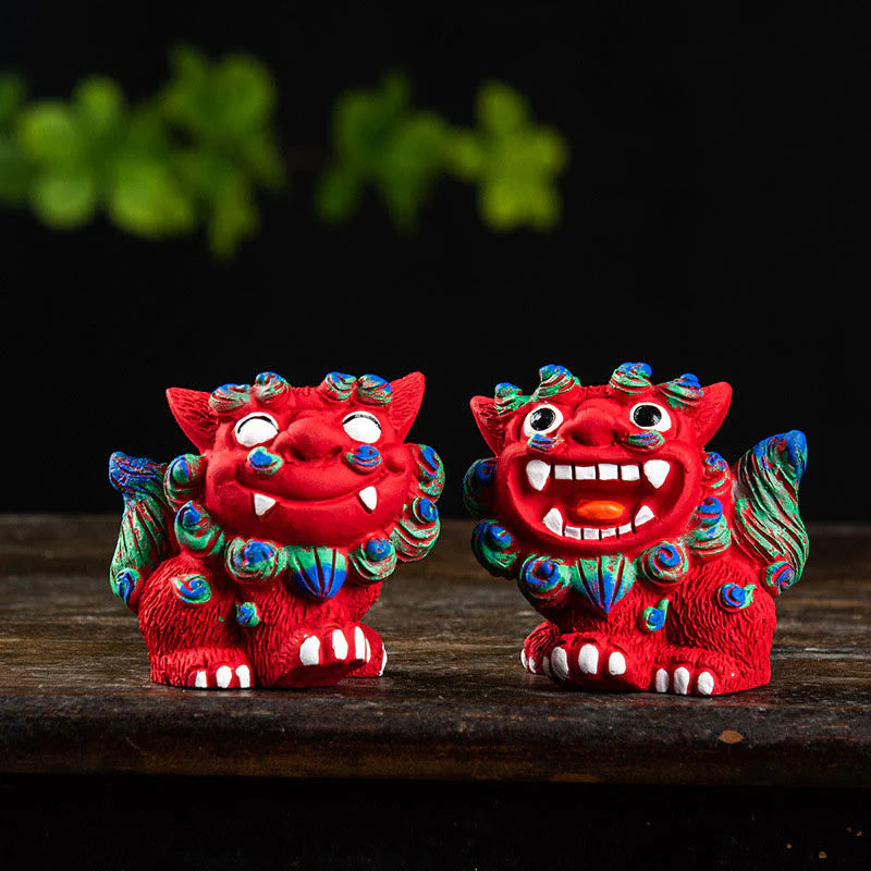 Buddha Stones Small Pair of Lion Fu Foo Dogs Ward Off Evil Protection Home Resin Decoration (Extra 30% Off | USE CODE: FS30)