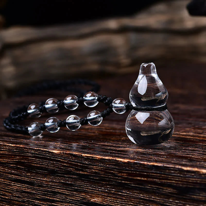Buddha Stones Natural Clear Quartz Gourd Protection Beads Rope Necklace