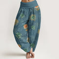 Buddha Stones Cotton Various Colors Chrysanthemum Pattern Women's Elastic Waist Harem Pants