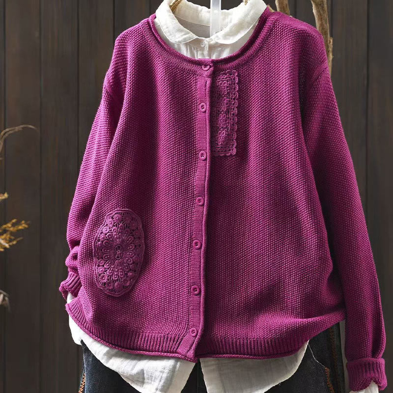 Buddha Stones Fall Floral Buttons Cotton Women's Long Sleeve Knitted Cardigan Sweater