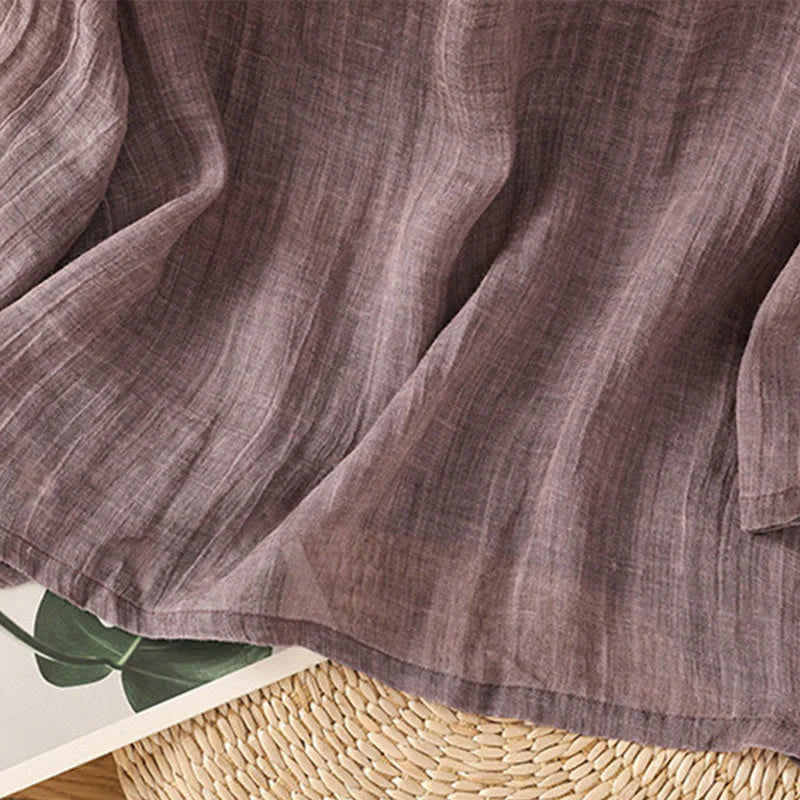 Buddha Stones Casual Summer Plain Crew Neck Women's  Cotton Linen Three Quarter Sleeve T-Shirt