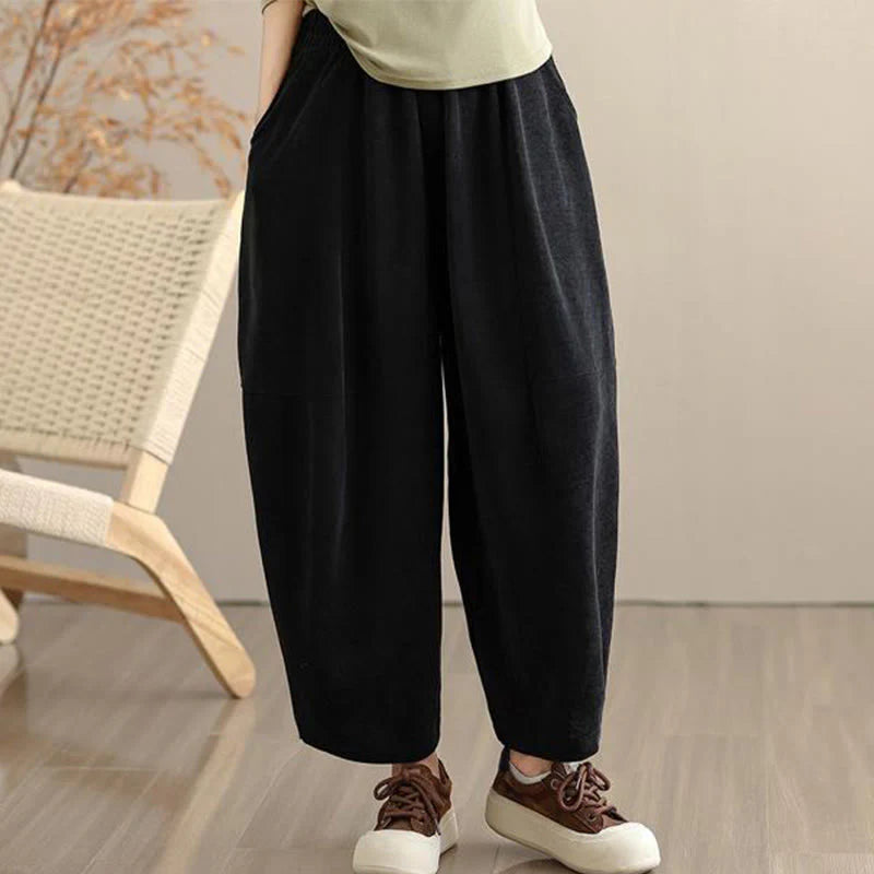 Buddha Stones Women's Fall Patchwork Plain Corduroy Harem Pants With Pockets