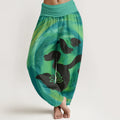 Buddha Stones Cotton OM Symbol Lotus Flower Pattern Women's Elastic Waist Harem Pants