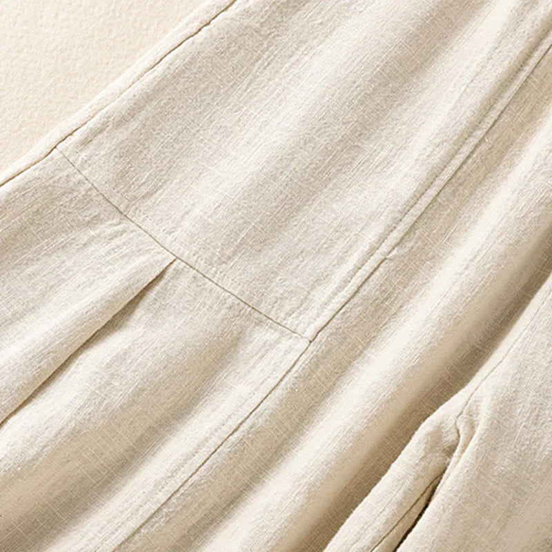 Buddha Stones Plain Simple Design High Waist Women's Cotton Linen Harem Pants With Pockets