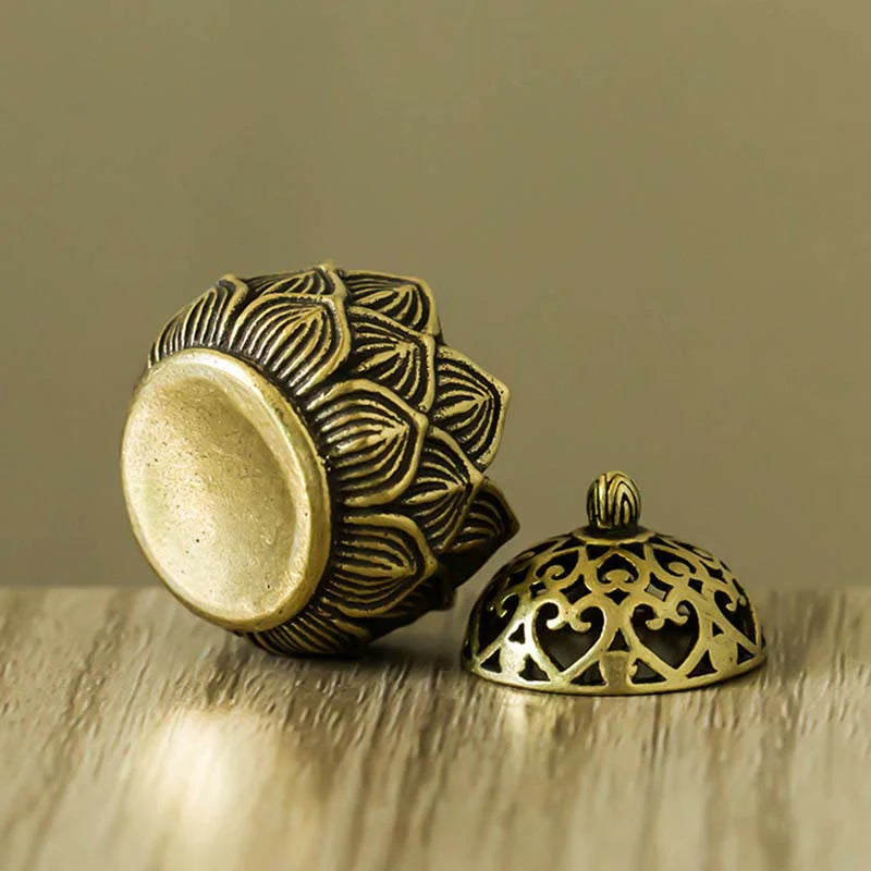 Buddha Stones Tibetan Mini Lotus Pattern Meditation Copper Incense Burner