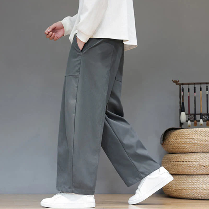 Buddha Stones Fall Pure Color Cotton Men's Cropped Harem Pants With Pockets