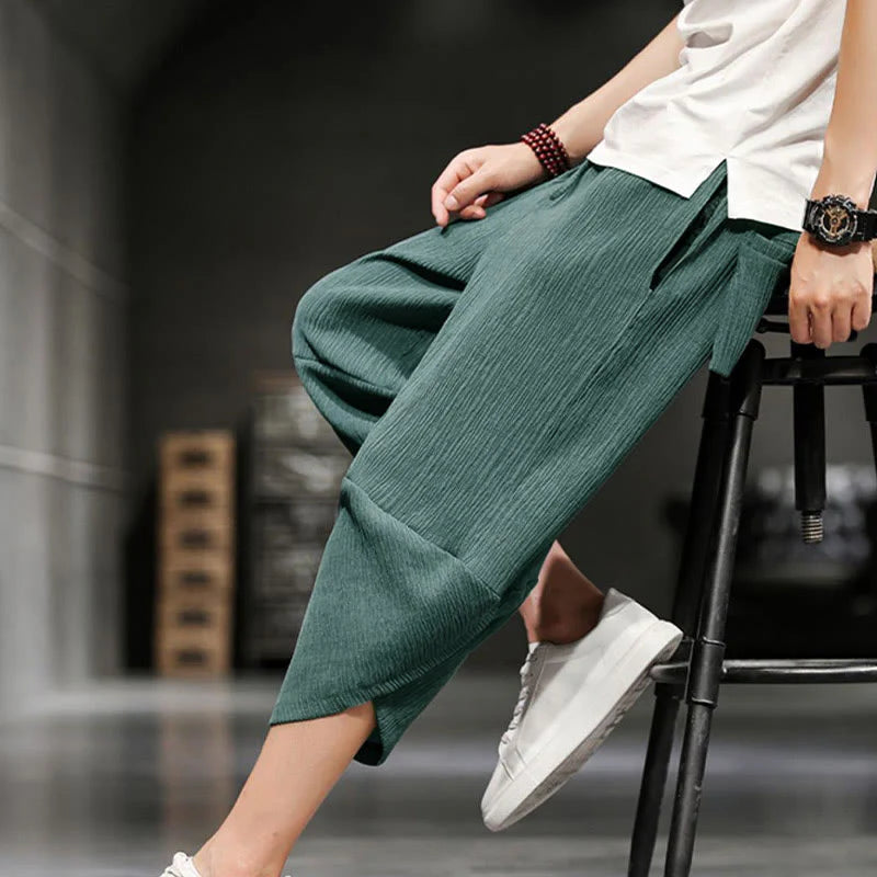 Buddha Stones Summer Solid Men's Cropped Pants With Pockets