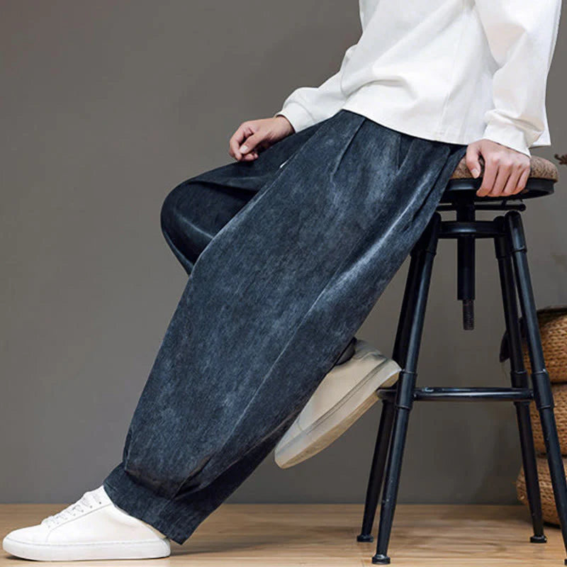 Buddha Stones Winter Pure Color Cotton Men's Harem Thickened Fleece-lined Pants With Pockets