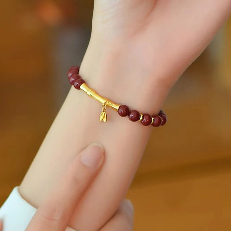 Buddha Stones Bamboo Cinnabar 925 Sterling Silver Concentration Bracelet