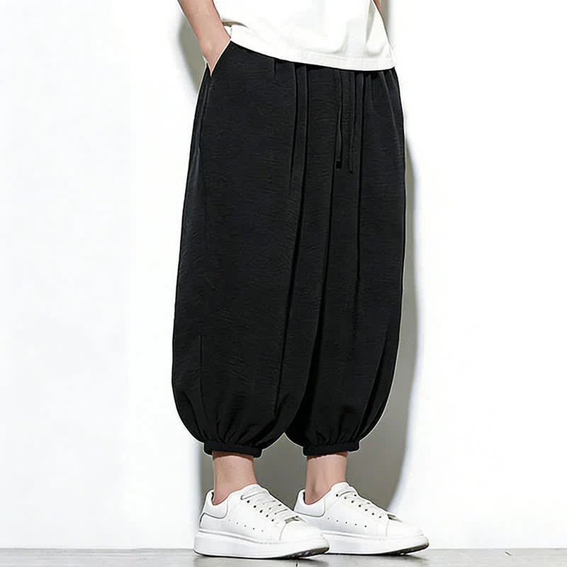 Buddha Stones Spring Solid Color Drawstring Elastic Design Men's Harem Capri Pants