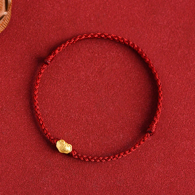Buddha Stones 999 Gold Chinese Lock Charm Fu Character Protection Handmade Rope Bracelet (Extra 30% Off | USE CODE: FS30)