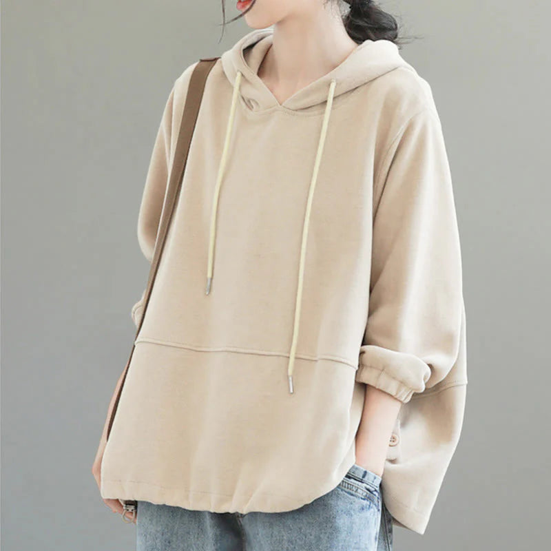 Buddha Stones Fall Solid Color Side Buttons Cotton Long Sleeve Women's Hoodie