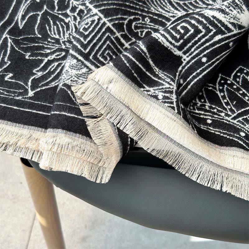 Buddha Stones Fall Pavilion Koi Fish Flowers Waves Pattern Cozy Scarf Shawl