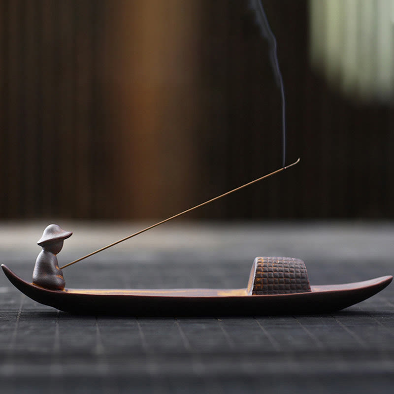 Buddha Stones A Lonely Fisherman Afloat Ceramic Healing Incense Burner