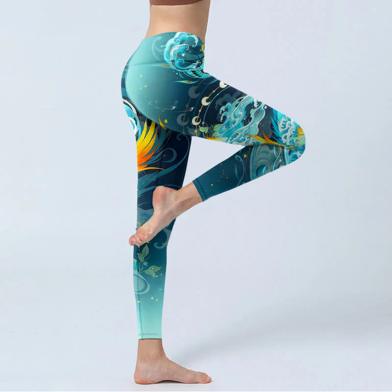 Buddha Stones Dreamy Lively Phoenix Cloud Pattern Print Gym Leggings Women's Yoga Pants