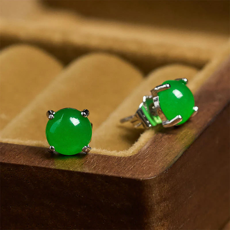 Buddha Stones Jade 925 Sterling Silver Abundance Earrings