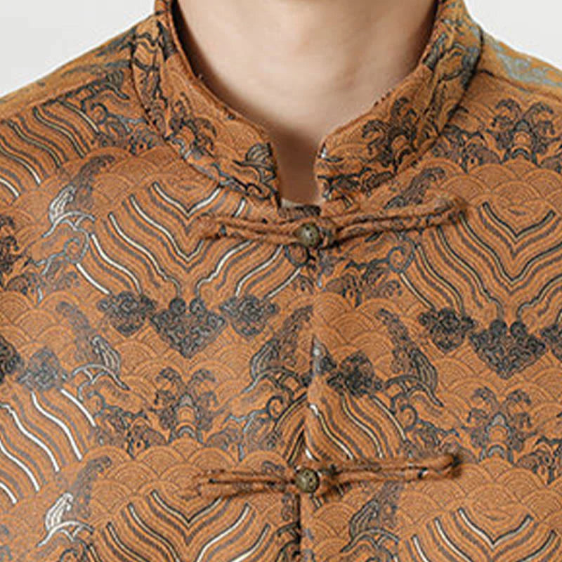 Buddha Stones Frog-Button Chinese Tang Suit Wave Shape Long Shirt Men Jacket Clothing (Extra 30% Off | USE CODE: FS30)