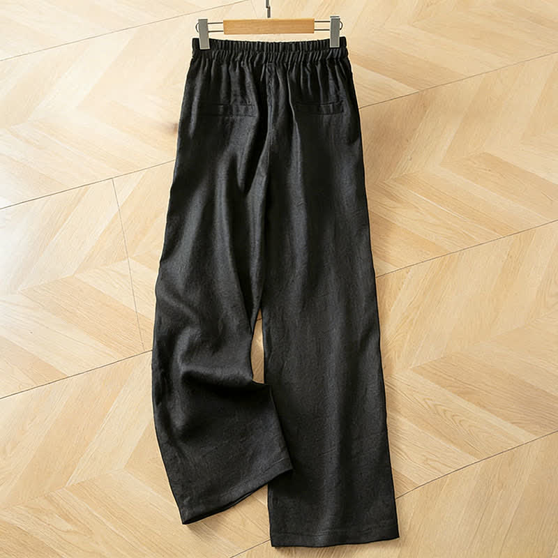 Buddha Stones Women's Spring High Elastic Waist Wide Leg Long Pants With Side Pockets