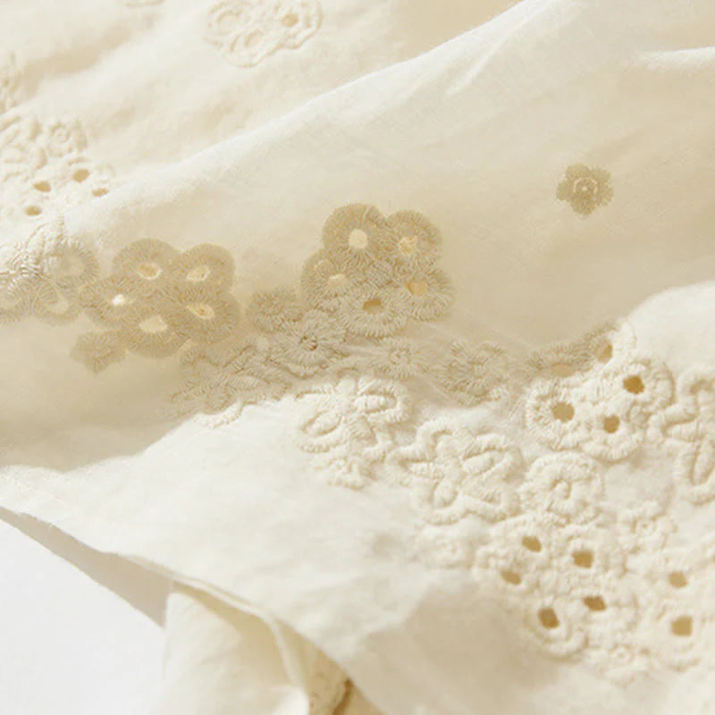 Buddha Stones Embroidery Hollow Design A-line Drawstring High Waist Women's Skirt With Pockets