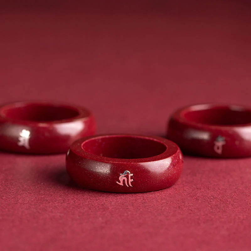 Buddha Stones Chinese Zodiac Year Of The Horse Cinnabar Blessing Ring