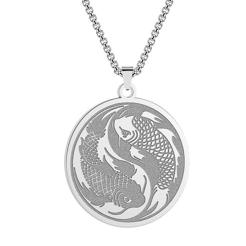 Buddha Stones Stainless Steel Double Koi Fish Success Necklace Pendant