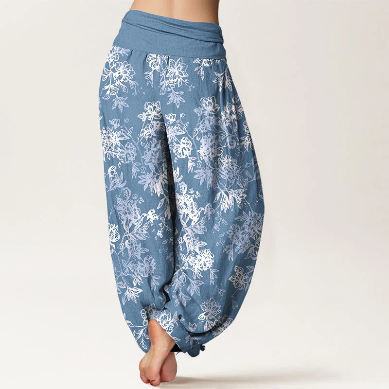 Buddha Stones Cotton Retro Layered Petals Pattern Women's Elastic Waist Harem Pants