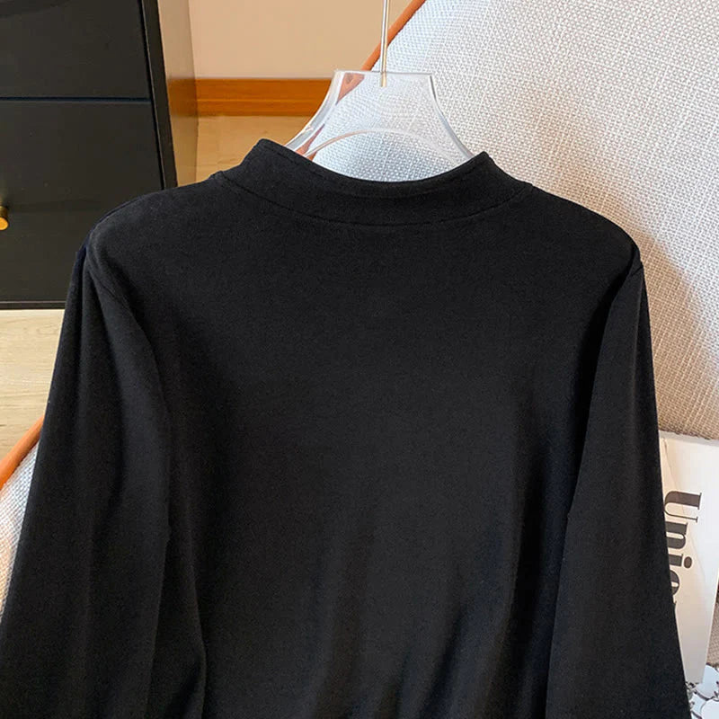 Buddha Stones Spring Solid Color Stand Collar Frog-button Design Women's Cotton Long Sleeve Shirt