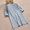 Buddha Stones Fall Solid Color Buttons Design Three Quarter Sleeve Cotton Women's Shirts With Pockets