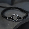 Buddha Stones 999 Sterling Silver Peace Buckle Black Wax Rope Protection Bracelet
