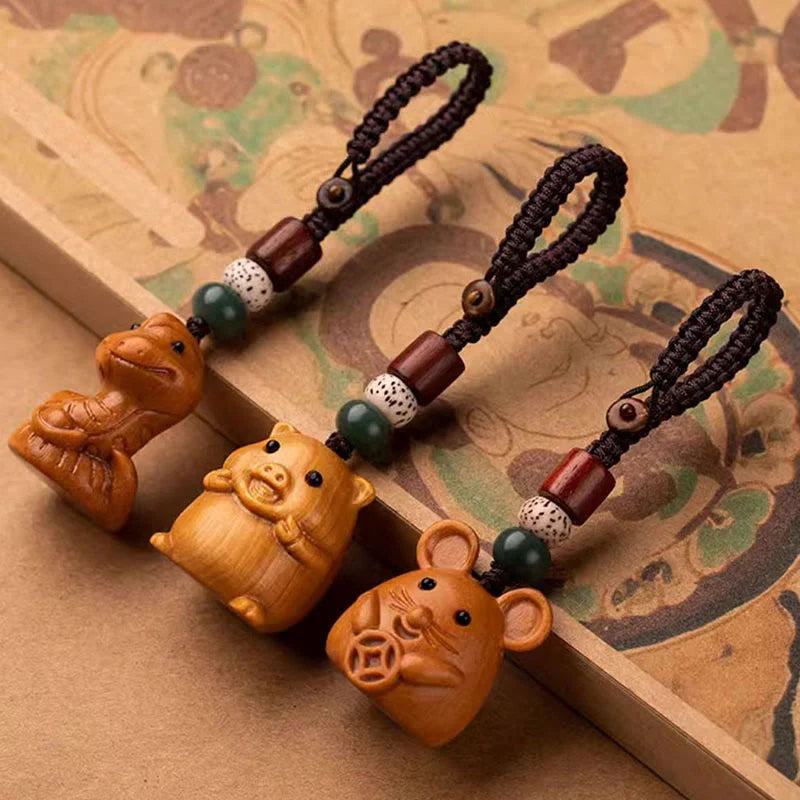 Buddha Stones Year Of The Horse Red Sandalwood Star Moon Bodhi Seed Blessing Key Chain