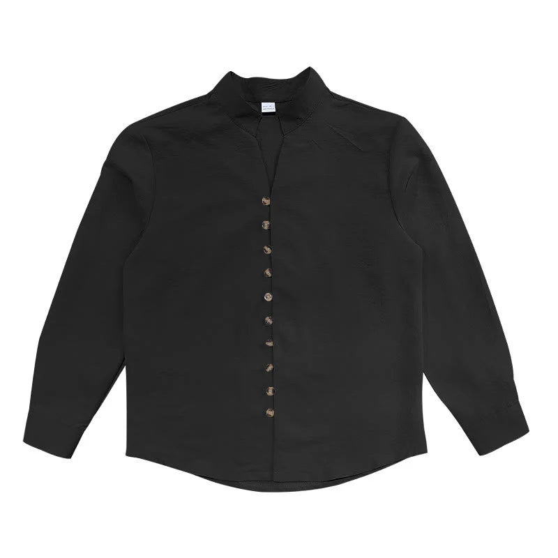 Buddha Stones Solid Color Buttons Fall Long Sleeve Men's Shirt