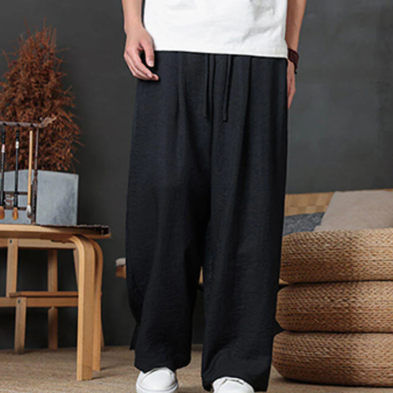 Buddha Stones Casual Plain Color Drawstring Design Men's Pants With Pockets