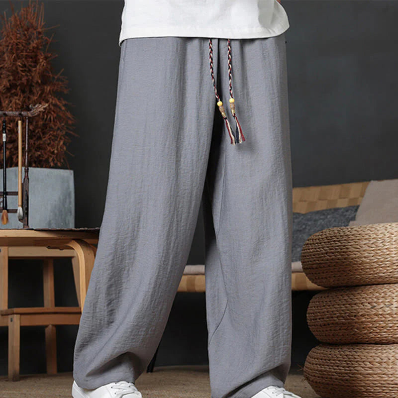 Buddha Stones Casual Plain Color Drawstring Design Men's Pants With Pockets