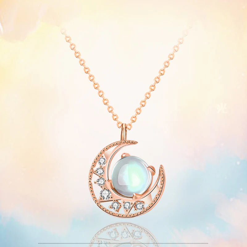 Buddha Stones 925 Sterling Silver Moonstone Moon Pattern Love Necklace Pendant