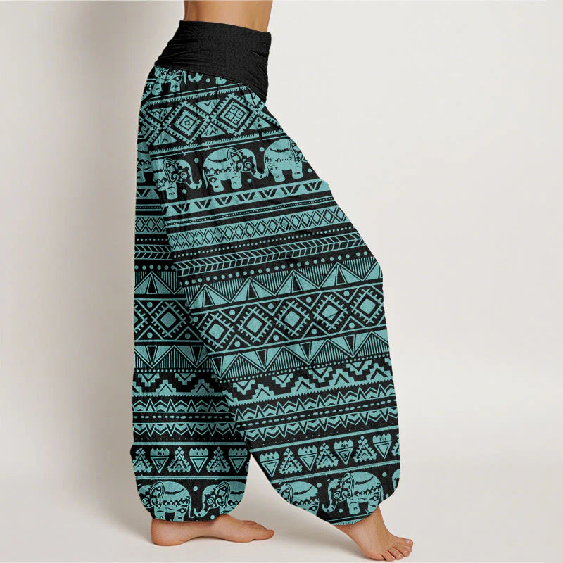 Buddha Stones Cotton Casual Elephant Geometric Figure Women's Elastic Waist Harem Pants