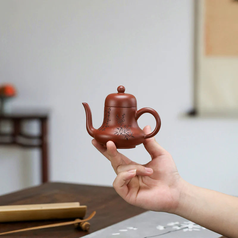 Buddha Stones Vintage Bamboo Peach Blossom Purple Clay Kung Fu Teapot