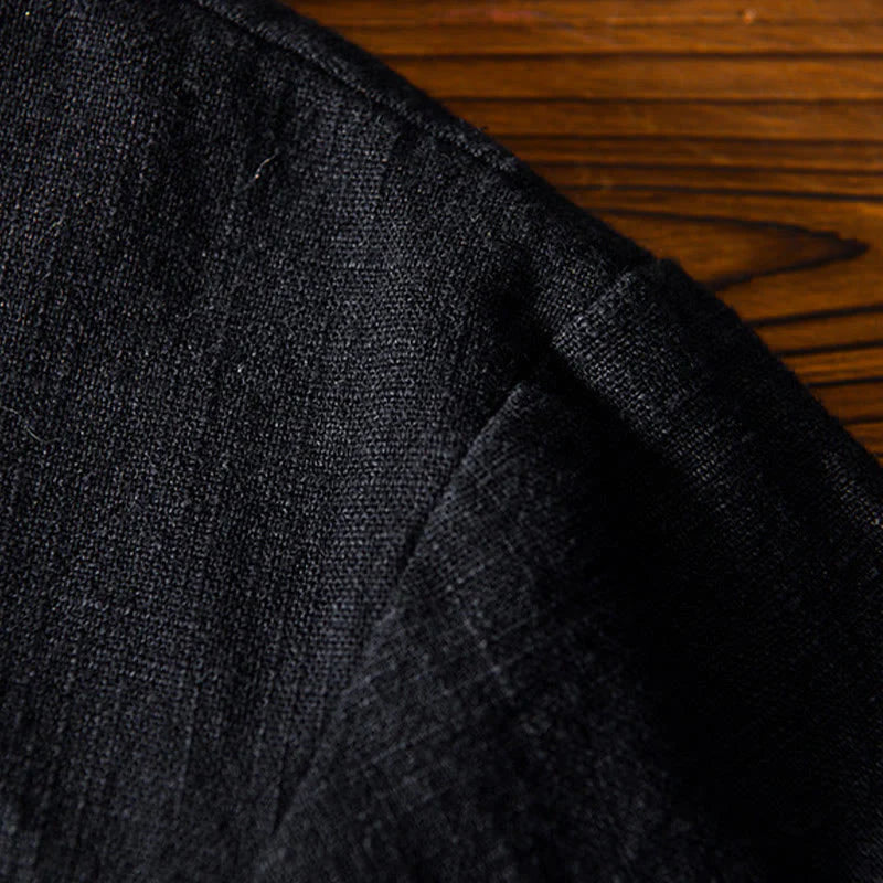 Buddha Stones Frog-Button Chinese Tang Suit Cotton Linen Men Jacket Shirt With Pockets