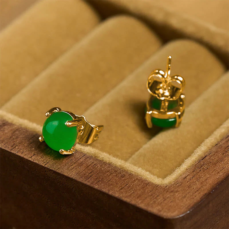 Buddha Stones Jade 925 Sterling Silver Abundance Earrings