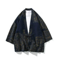 Buddha Stones Geometry Floral Stripes Butterfly Ink Open Front Half Sleeve Jacket Cotton Men's Kimono