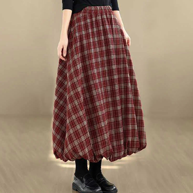 Buddha Stones Women's Plaid Pattern Cotton Skirt With Pockets