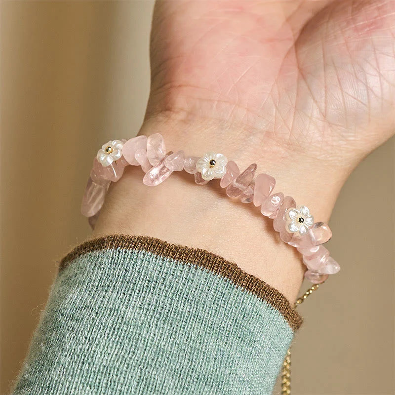 Buddha Stones Irregular Crystal Flower Design Amethyst White Crystal Balance Bracelet