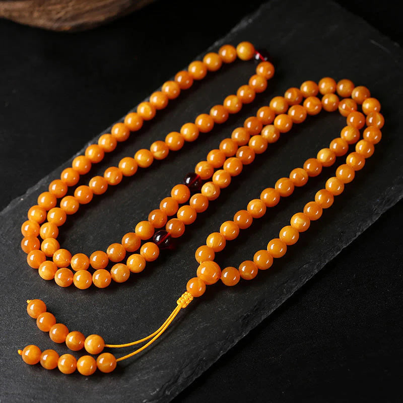 Buddha Stones Tibetan Amber Round Bead Mala