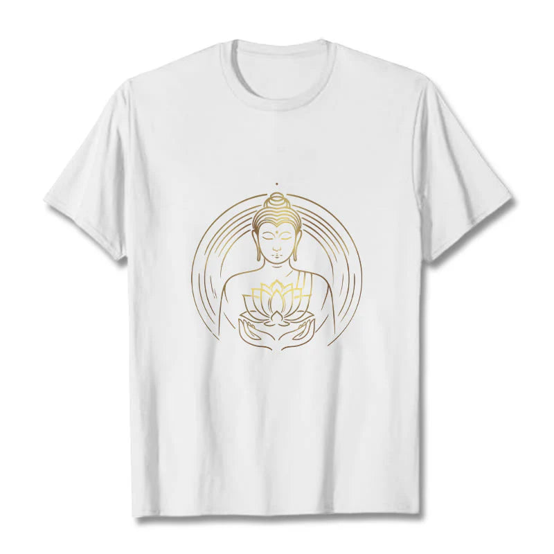 Buddha Stones Golden Buddha Holding A Lotus Flower Tee T-shirt