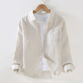 Buddha Stones Spring Men's Casual Pure Color Linen Long Sleeve Shirt With Pocket
